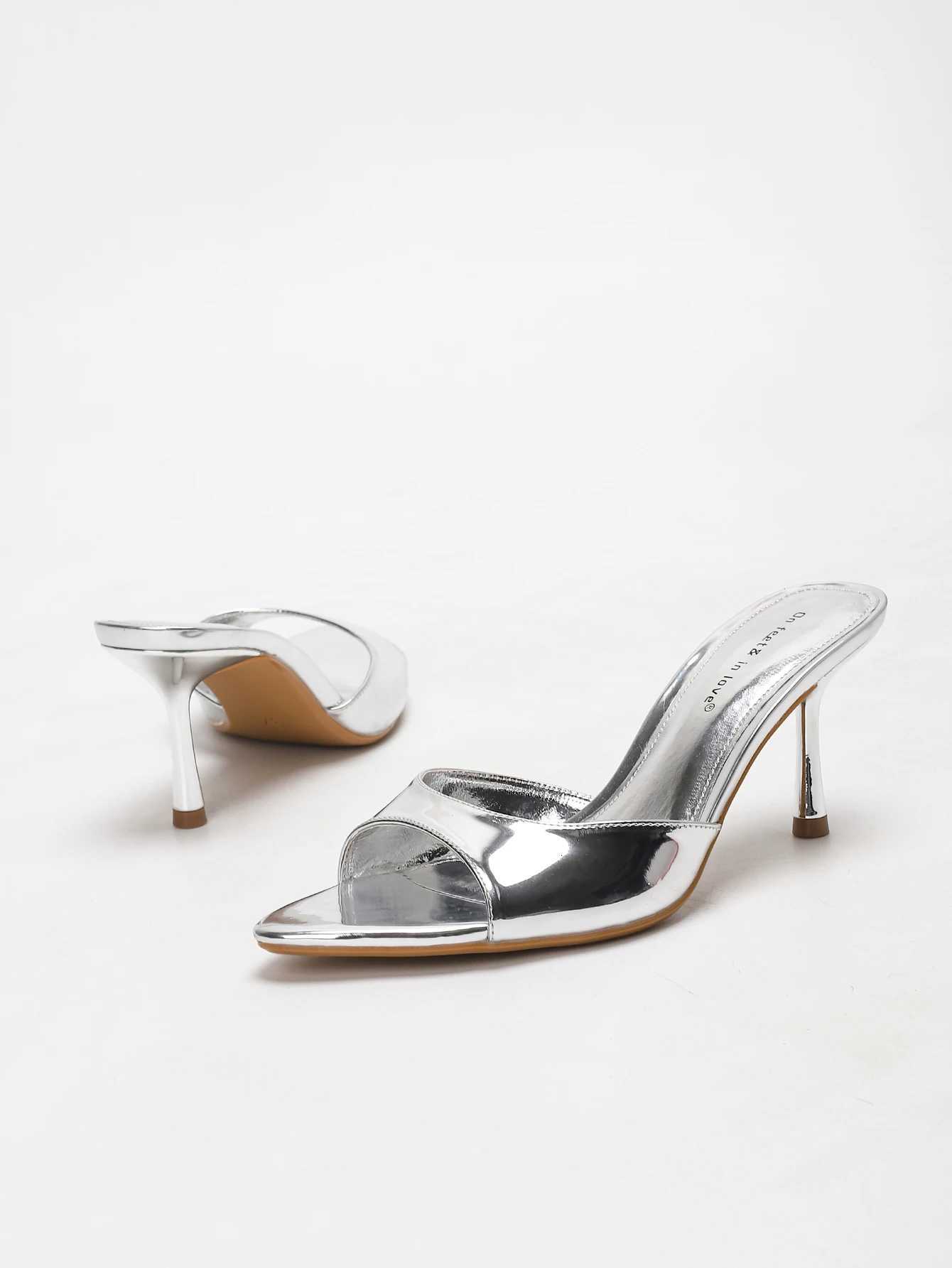 Womens Slip-On Patent Leather Open-Toe High-Heel Mules K260311