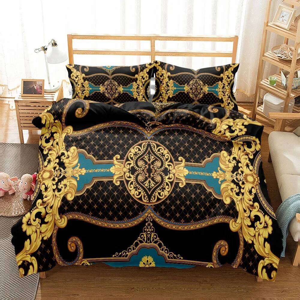 Baroque Pattern Bedding Set Golden Duvet Twin Double Queen King Size Comforter cover set for Gift Bed Linen H260311