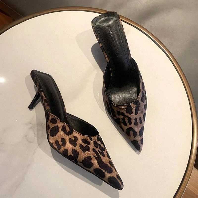 Designer Sexy High Heel Summer Women Mules Fashion Cover Toe Dress Slides Ladies Stripper Party Leopard Print Sandals K260311