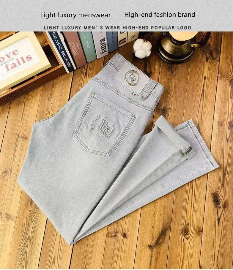2025 Men's Slim fit Denim Pants High-quality Casual Fashion Exquisite Steel Print Pattern Suitable Youth Couples Z260225