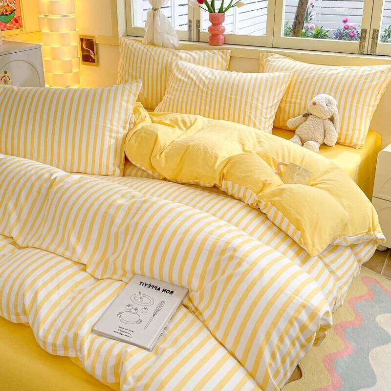3pcs Yellow Stripe Duvet Modern Geometry Bedding Set Fashion Home Comforter Polyester Quilt Cover with 2 Pillowcases H260311