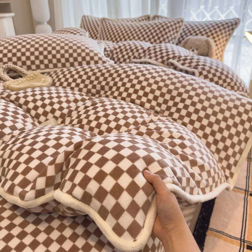 Solid Color Milk Velvet Bedding Winter Thickened Warm Duvet Quilt Cover Bed Sheet Pillowcase Soft Four-Piece Set H260311 - view 5