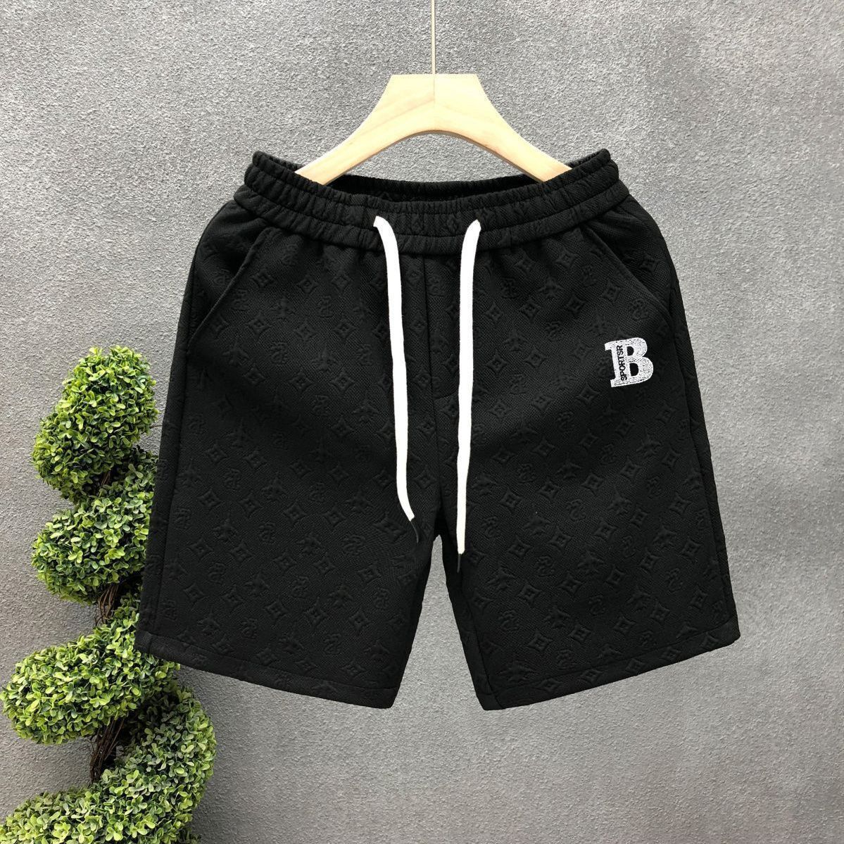 Luxury Brand Designer Clothes High-End Light Luxury Jacquard Casual Versatile Men's Shorts, Trendy Brand Mid-Length Beach Shorts, Sports Running 