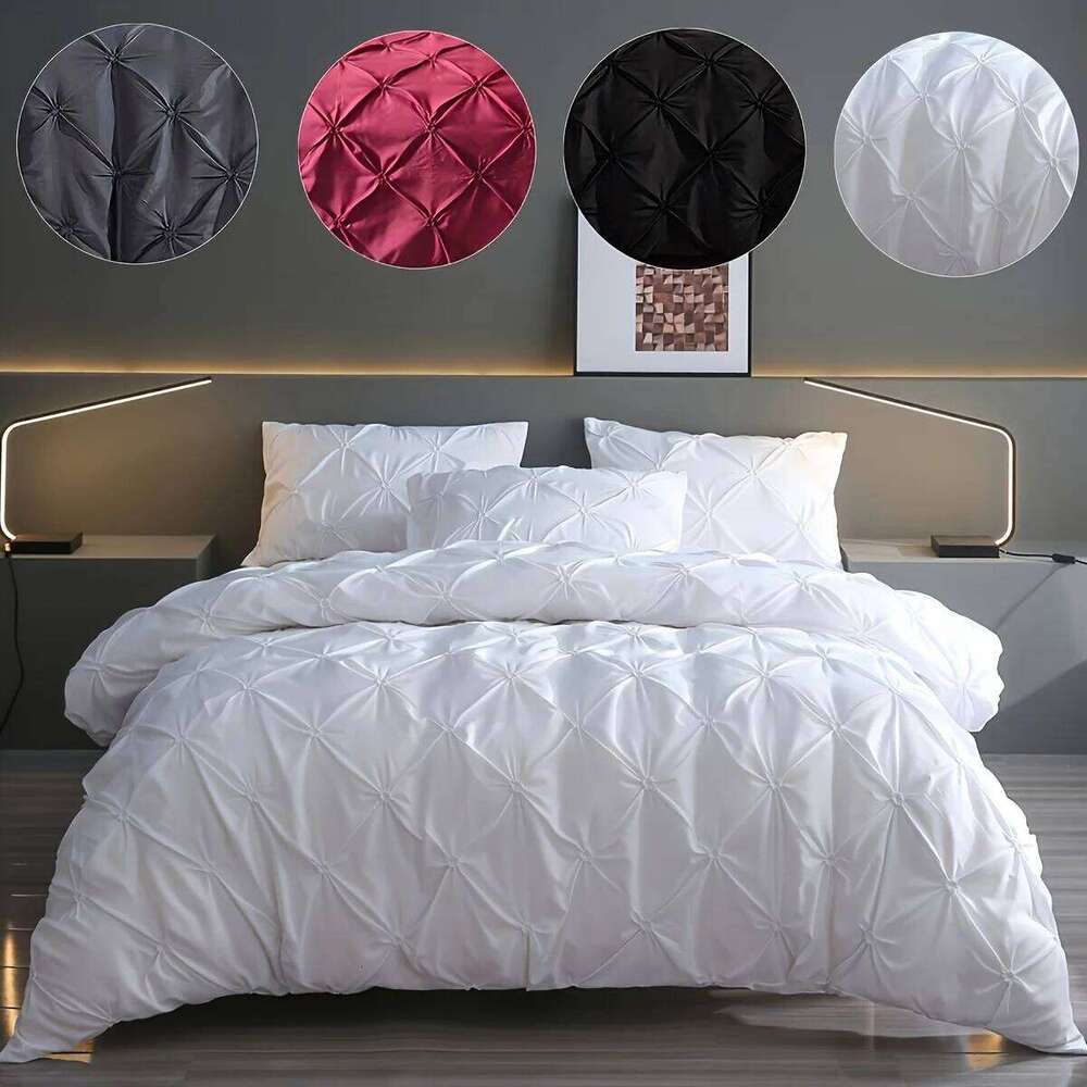2/3 pieces of fashionable, simple and versatile solid color jacquard patterned quilt cover three-piece set, suitable for bedroom H260311
