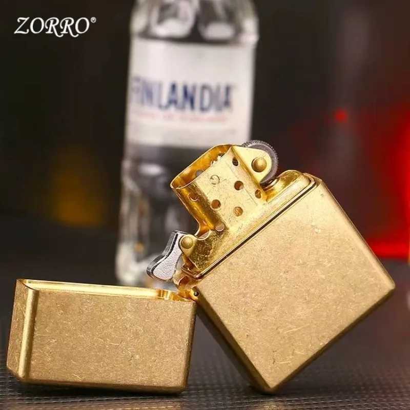 912 Heavy Duty Armor Brass/Titanium Windproof Kerosene Lighter 3/5 Hinged Metal Gasoline Lighter Mens Gift 150G N260311