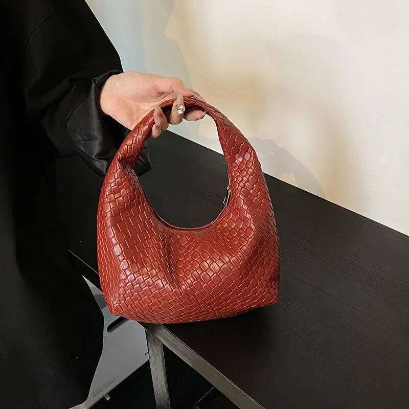 Classic Handbags for Women Fashion Woven Embossed Soft PU Leather Small Top Handle Shoulder Bag, Casual Daily Use Tote Bag XJ260311