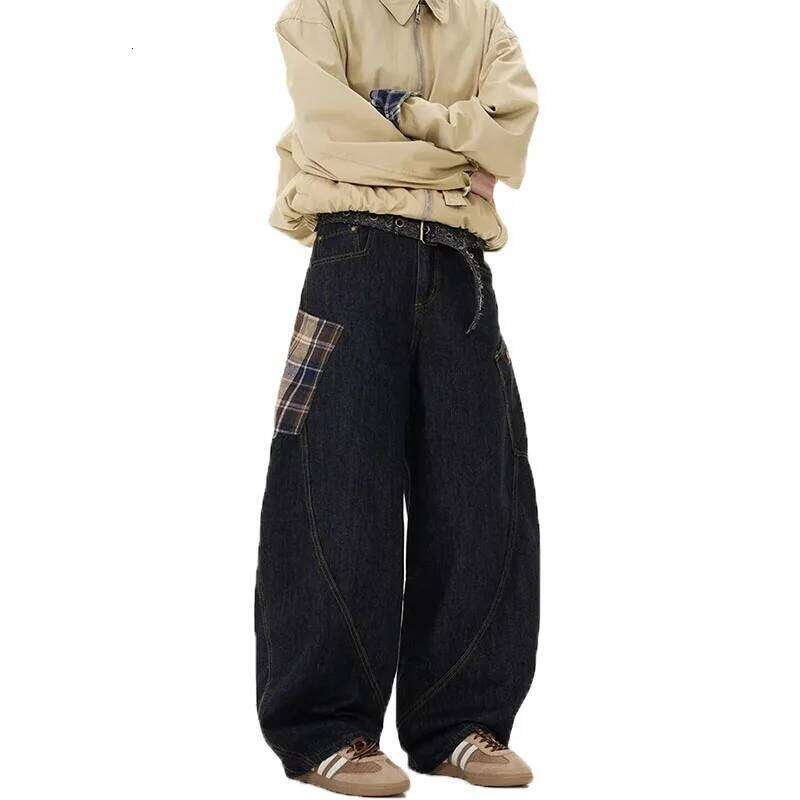 Autumn Vintage Design Large Pockets Curved Knife Workwear For Men'S High Street Jeans Y2k Wide Leg Pant Z260225