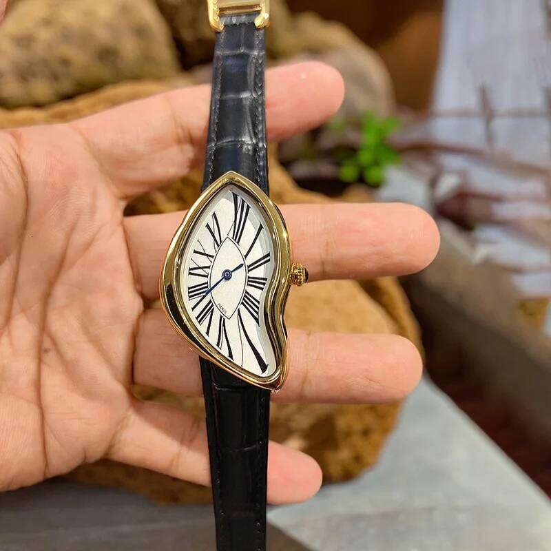 New Luxury Irregular Crash Melting Twist Watch Men's High Quality Genuine Leather Advanced Creative Design Y2K PARIS