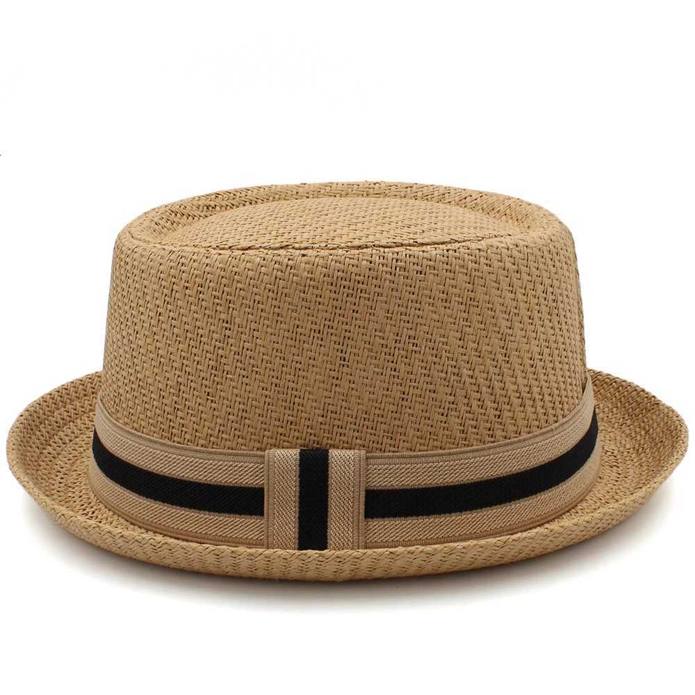 Men Wen Classical Straw Pork Pie Hats Fe Sunhats Trilby Caps Summer Boater Beach Outdoor Travel Party Size US 7 1/4 UK L X2603111