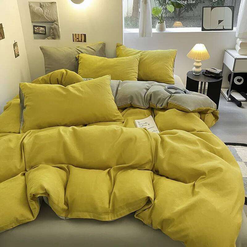Linen Duvet Cover Solid Color Twill Four-piece Washed Cotton Bed Sheet Student Dormitory Supplies Three-piece Set H260311
