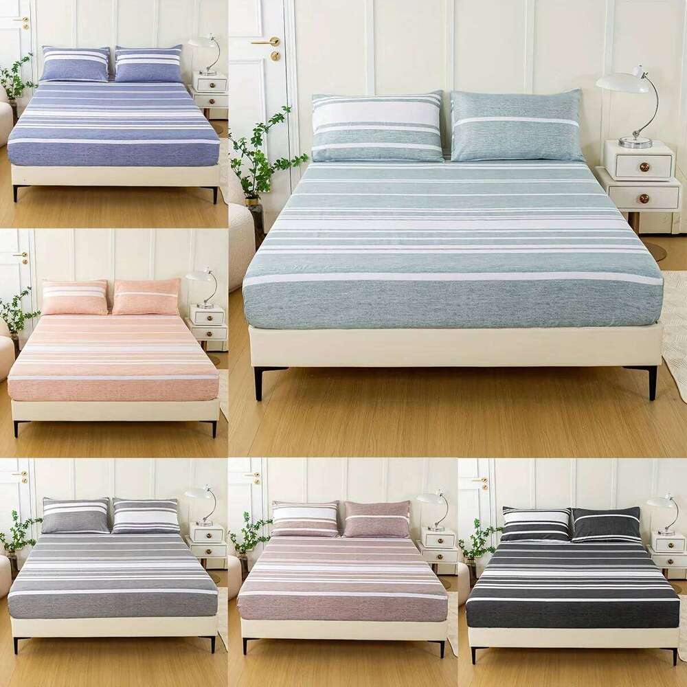 3-Piece Striped Set Luxuriously Soft & Breathable Includes 1 Fitted Sheet and 2 Pillowcases for Cozy Sleep Pe H260311