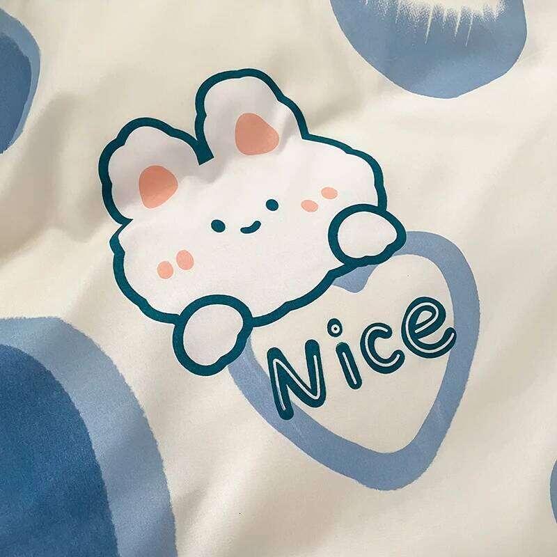 Blue Love Duvet Cover Heart Shaped Cute Rabbit Print Bedding Sets for Women Girls Teens Bed Set Flat Sheet Reversible Covers H260311