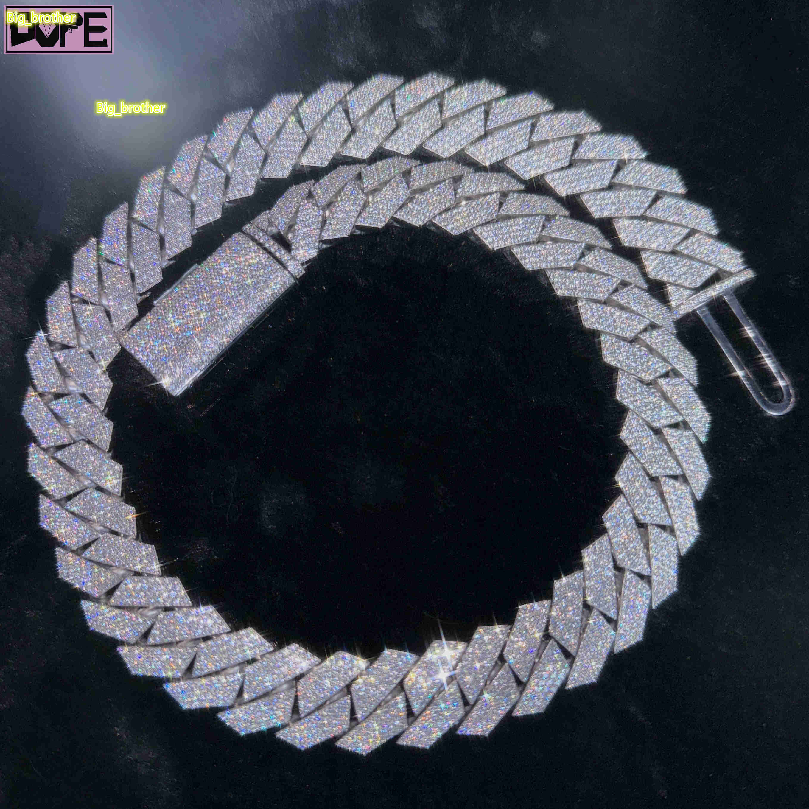 12mm 15mm VVS Moissanite Chain Cuban Link Necklace Custom Clasp 925 Silver Iced Hiphop Moissanite Cuban Chain
