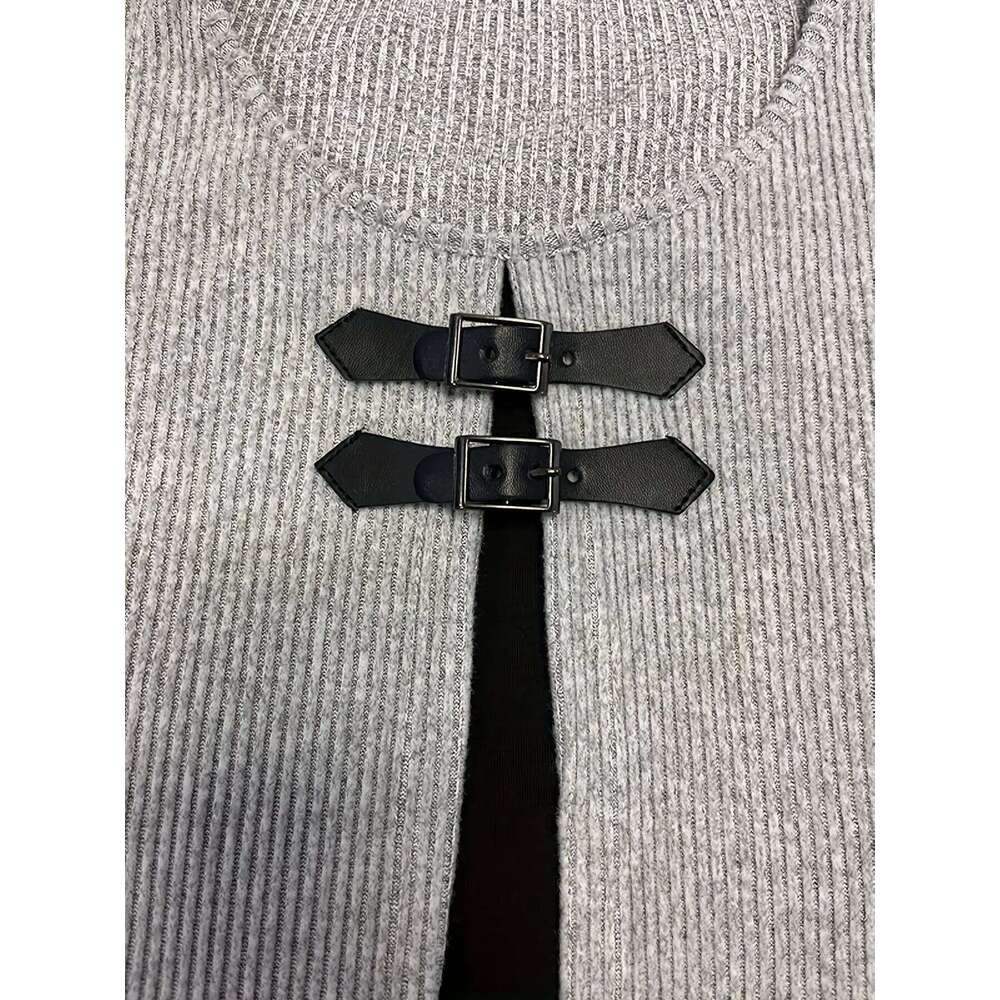 Spring Autumn Women's New Solid Sleeved Round Neck Elegant Splicing Knitted Long Casual Comfortable Dress For Women Z260311