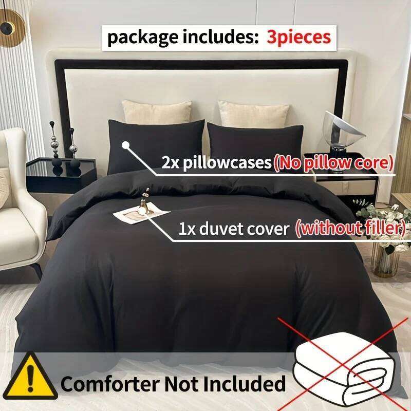 3pcs Brushed Solid Color Duvet Cover, duvet cover*1+Pillowcases*2, Polyester Fabric, All Season Bedding H260311 - view 3