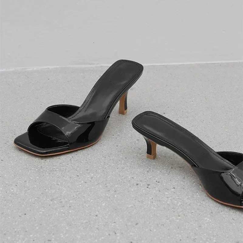 Summer New Slippers Women Trend Sexy Large Size Square Toe Thin Heels Shoes Ladies Casual Slippers Heel Zapatos K260311
