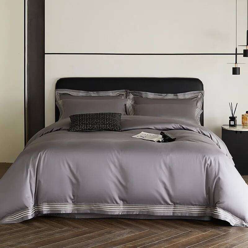 3 Line Embroidery Duvet Cover and 2Pillow Shams Set with Zipper Closure 100%Cotton 600 TC Premium Quality Ultra Soft Bedding set H260312