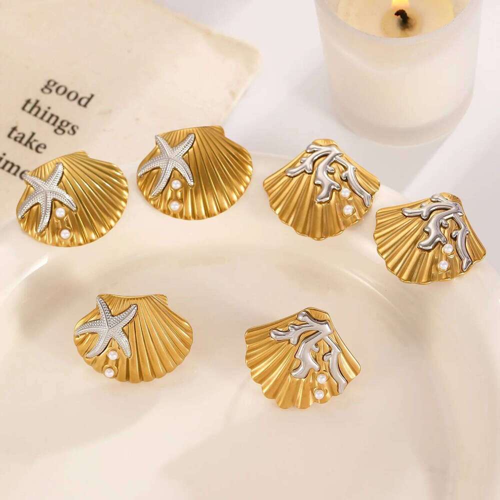 Luxury Inspired Starfish Ring Textured Shell Coral Jewelry Exquisite Rings for Women Fashion Sophisticated Style Versatile Daily Wear Accessory