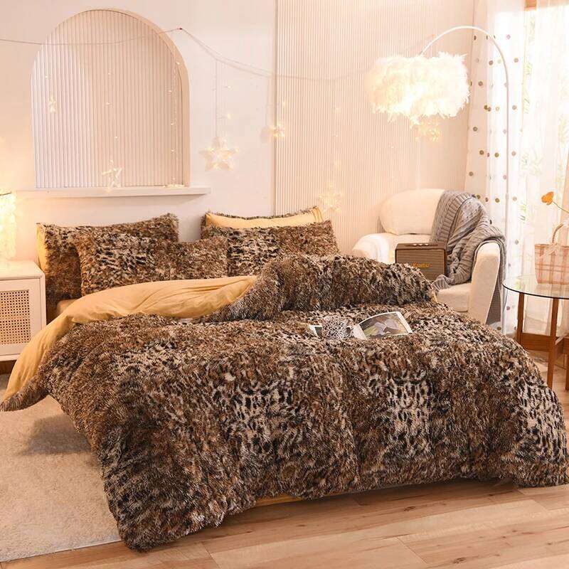 3pcs Luxurious Leopard Print Faux Fur Plush Duvet Cover Set Ultra-Soft, Warm, and Fluffy Shaggy Design with Zipper Closure - I H260312