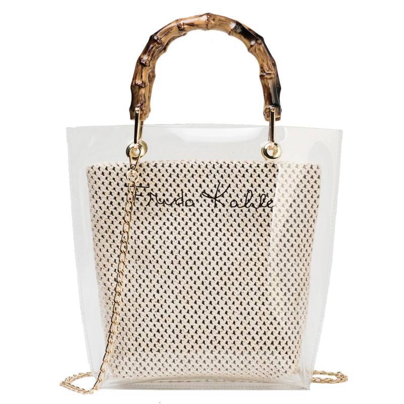 Slub Handle Transparent Bags For Women 2026 Summer Travel Shoulder Simple Crossbody Handbags Lady Beach Hand Bag