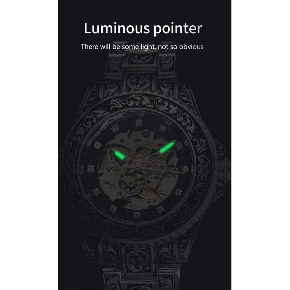 LONGLUX automatic retro luxury mechanical watches alloy carve wholesale waterproof no logo mens watch men gift