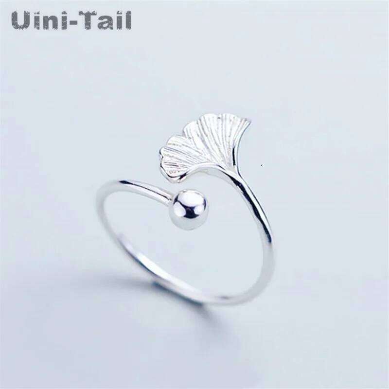 Uini-Tail Hot Sale New 925 Tibetan silver Simple Ginkgo Fresh Fashion Leaf Open Ring High Quality Jewelry ED650 H260312