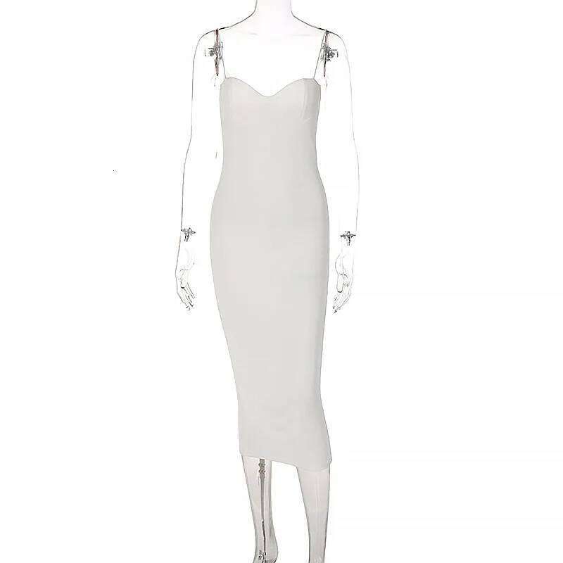 2023 Backless Solid Sleeveless Revealing Midi Strips Dress Spring Bodycon Sexy Streetwear Party Club Outfits Y2K C260311