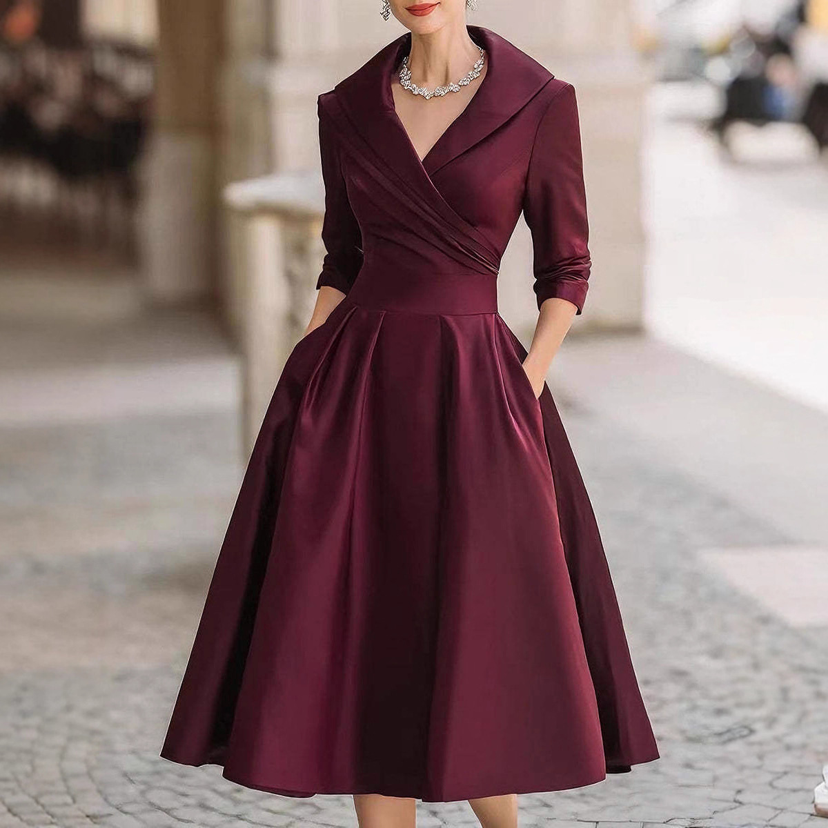 2025 Womens Elegant Formal Slim-Fit Long-Sleeve Dress