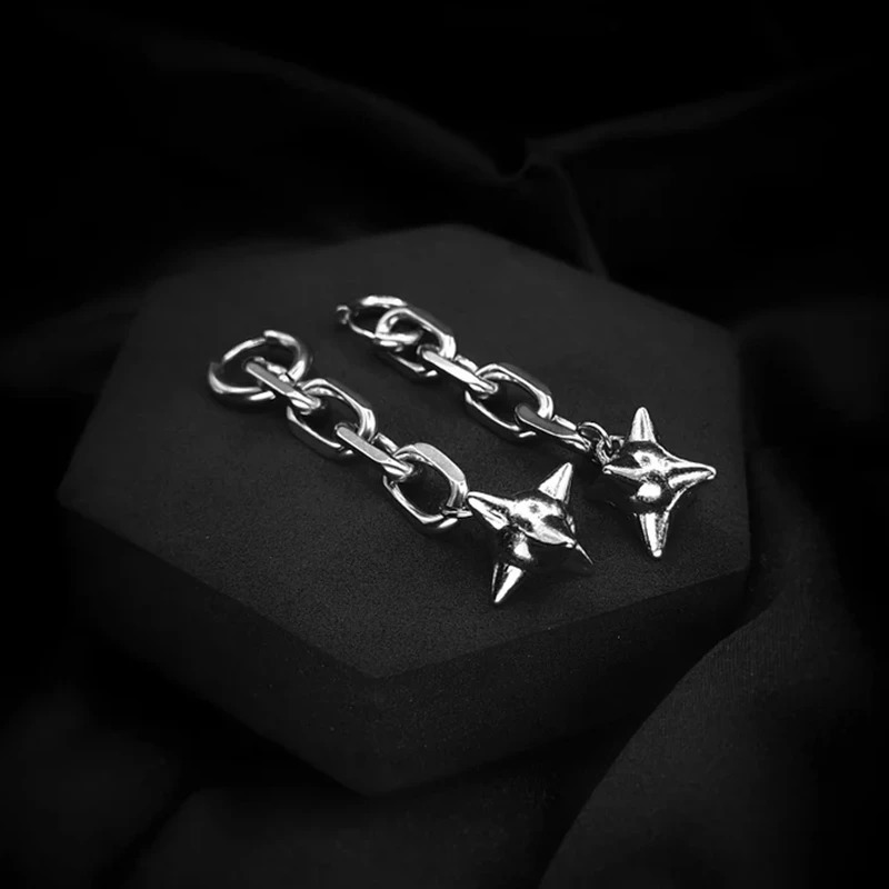 Dangle Spike Ball Flail Earring Dangly Gothic Chain Punk Statement Charm Alternative Earrings 260309