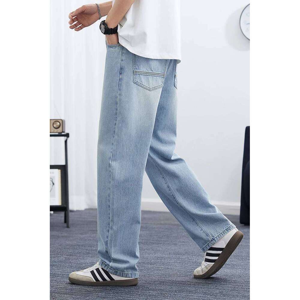 Spring/Summer Korean Style Straight Leg Lyocell Jeans Fashion Versatile Loose Thin Pants Men's Washed Retro 26Y0312
