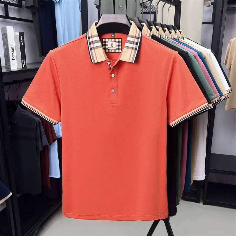 High end silky cotton breathable short sleeve polo shirt men's summer new trend plaid lapel designer brand casual T-shirt 26H0312
