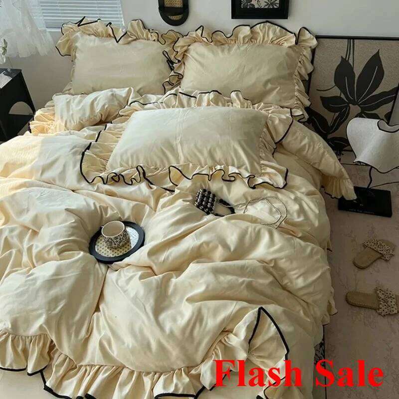 2025 Hot Sale ice Korean large washed silk four-piece set lace mattress cool bed sheet summer bedding H260312