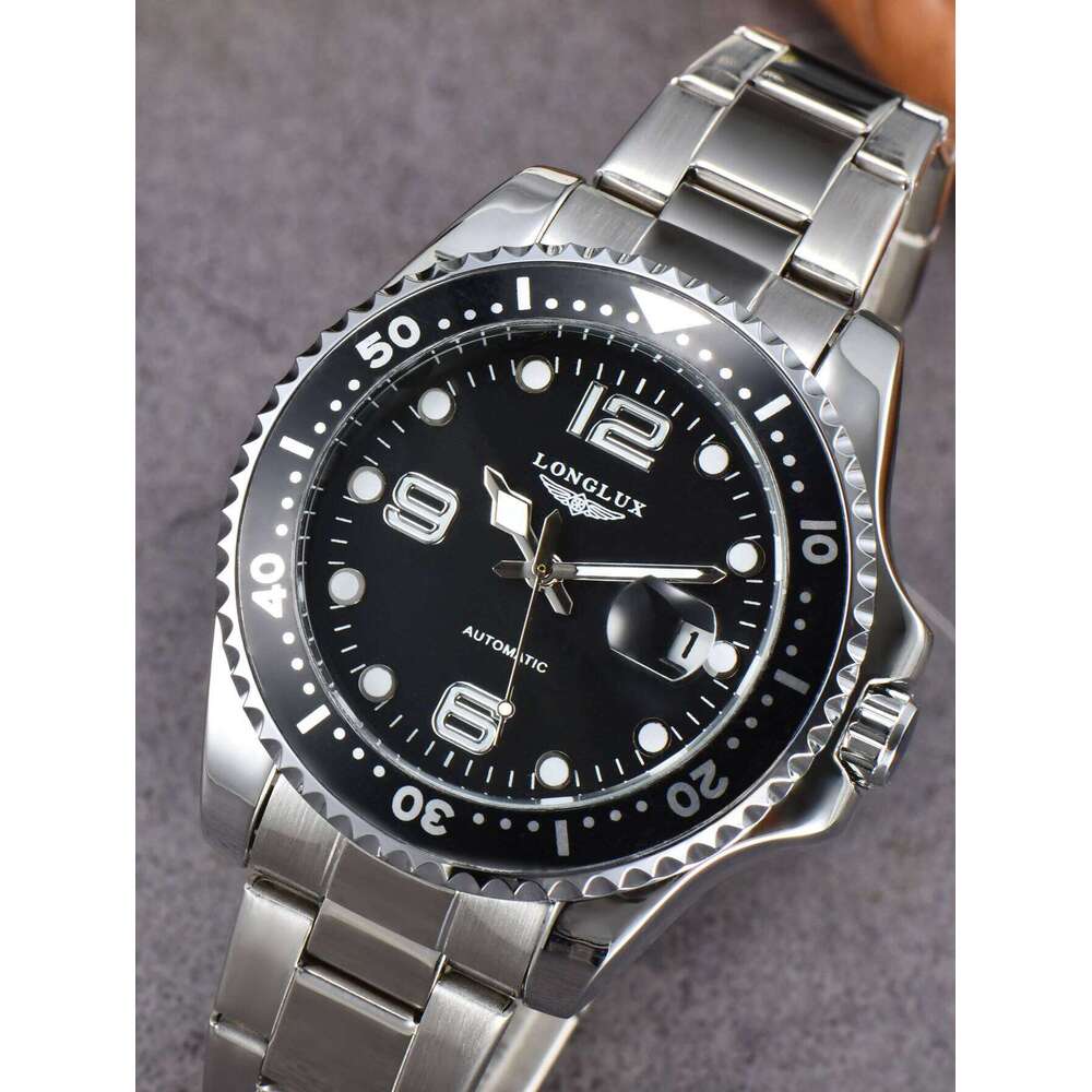 LONGLUX automatic man luxury mechanical wristwatches stainless steel skeleton day date waterproof mens watch men gift