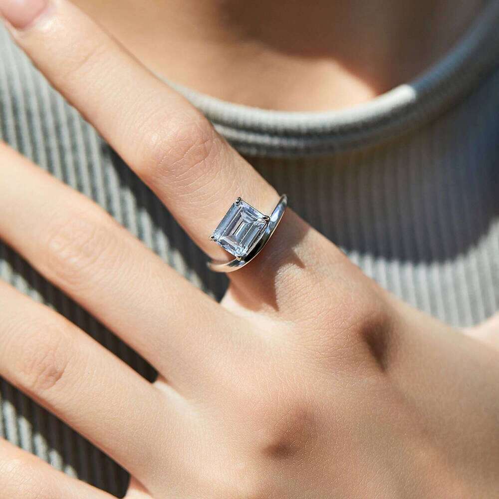 MODIAN Sparkling Rectangle Clear CZ 925 Sterling Silver Fashion Liquid Line Finger Rings For Women Wedding Fine Jewelry H260312