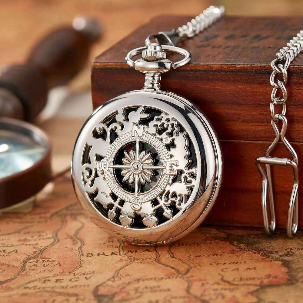 Creative Hollowed Out Classic Flip Compass Outdoor Hiking Chain Pendant Men Women Pocket Watch Reloj
