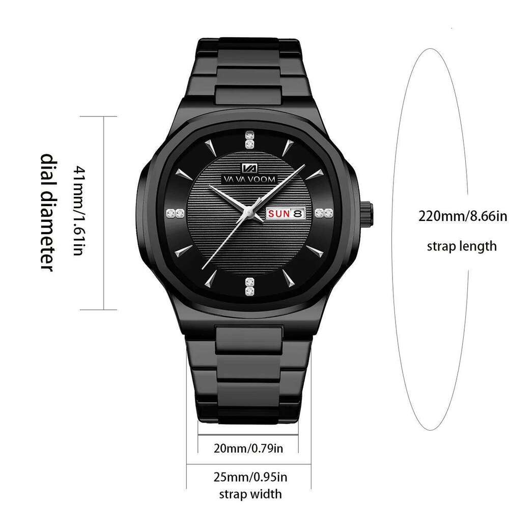 VA VOOM Brand Men Stainless Steel Watch Fashion Rhinestone Quartz Movement Classic Clock Gorgeous Watches Relogios Masculino