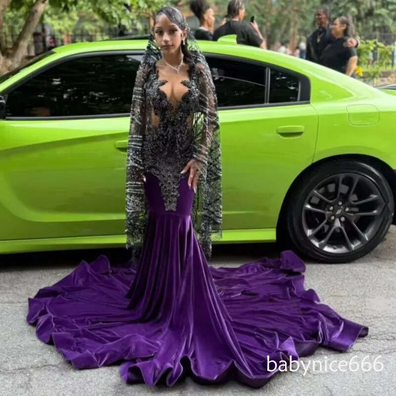 Vintage Purple Prom Dresses For Girl Mermaid Split Ruffles Party Dress With Beading African Evening Gowns 2026 Customized