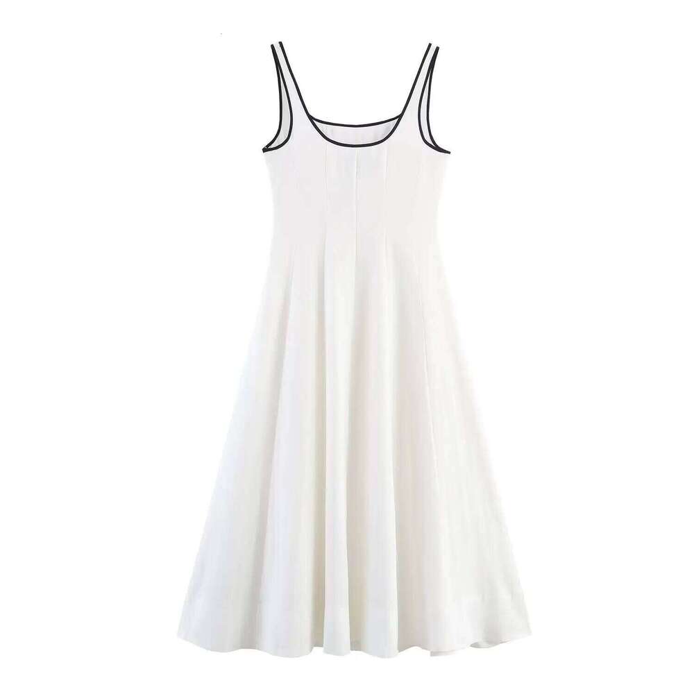 UNIZERA Contrast Edge Midi 2025 Summer New Arrivals Women's Casual Loose Suspender Dress C260312