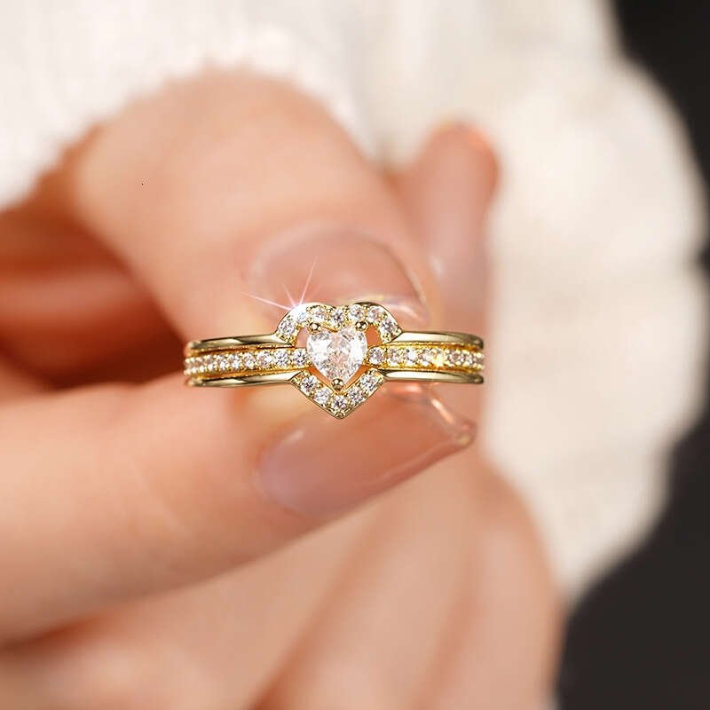 Fashion Ring Designer Rings for Women Double Heart Diamond Inlaid with Zircon Sweet Exquisite Wedding Ring