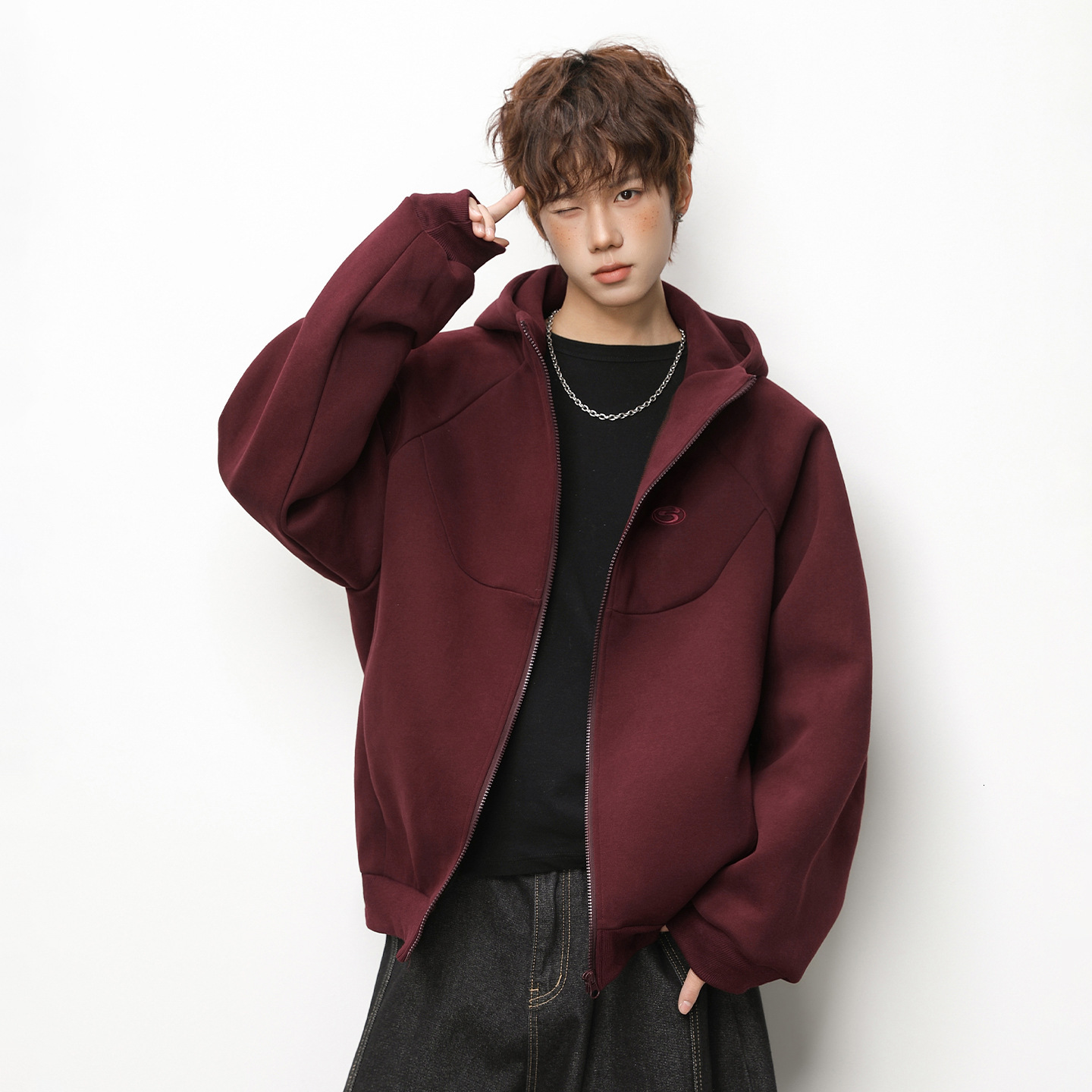 400G Heavyweight Cardigan Hooded Sweatshirt Designer Hoodie Men's Structured Split Short Wide Boxy Hoodie Color Block Embroidery Style Jacket