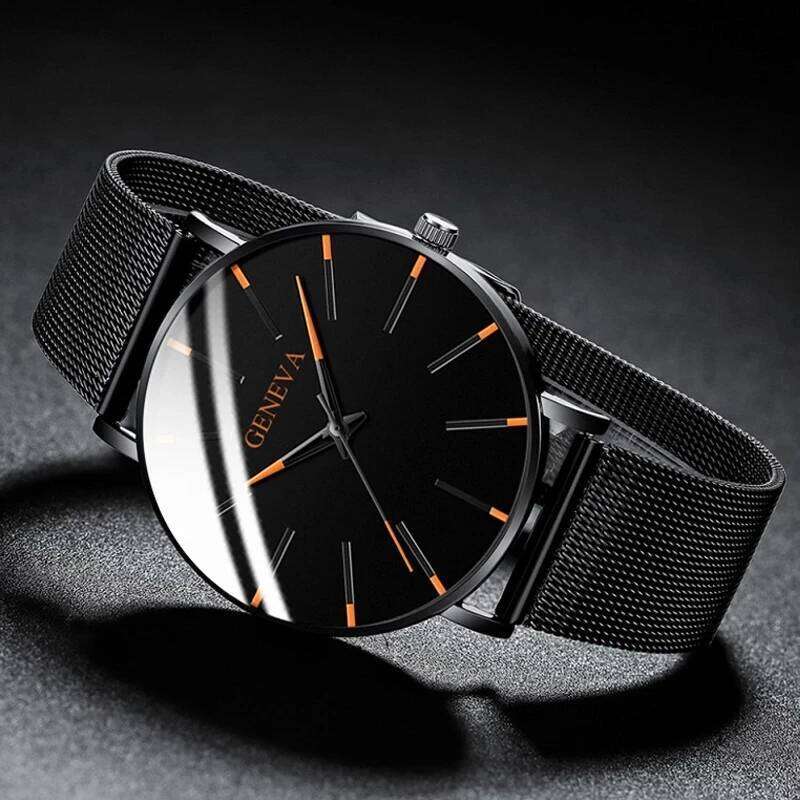 Stainless Steel Mesh Belt Quartz for Men Minimalist Ultra Thin Clock Fashion Men's Sports Leather Watch relogio masculino