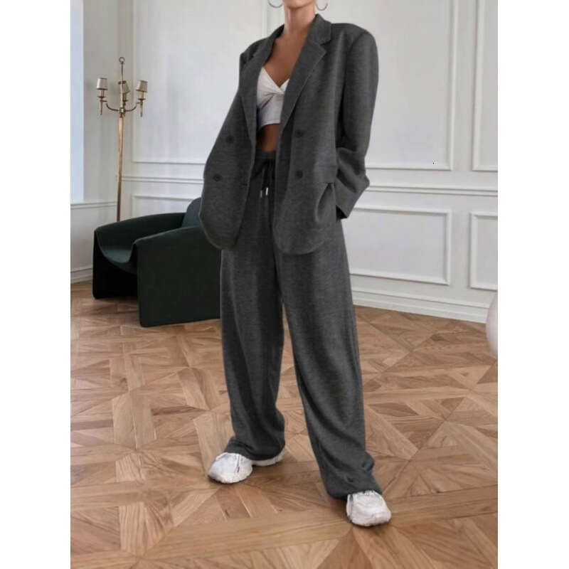 European And American Foreign Trade New Fashion Trendy Women S Two Piece Set Solid Color Style Suit Set