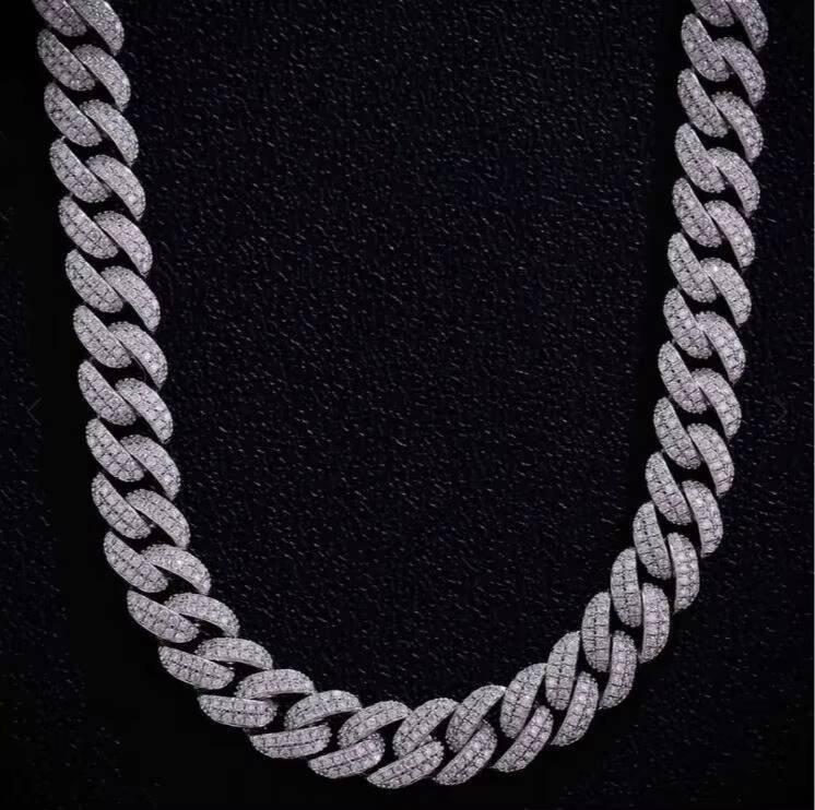 Jewelry Manufacturer Hiphop 925 Sterling Silver 10MM Wide Double Row Moissanite Silver Cuban Chain for Mens Moissante Jewelry