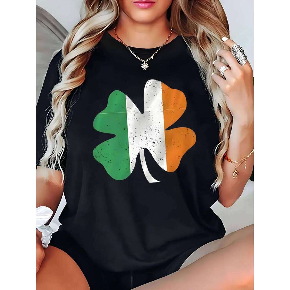 Women's St. Patrick's Day Shamrock Flag Print T-Shirt Casual Festival Top Z260312
