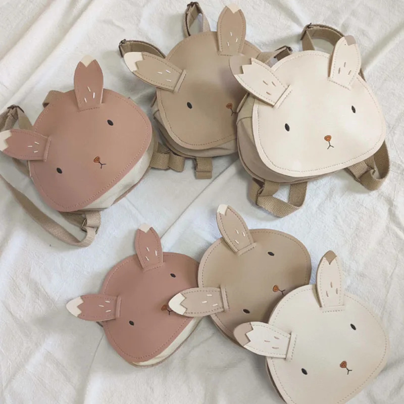 Korean Kids PU Messenger Bag for Girls Boys Fashion Cartoon Rabbit Crossbody Portable Travel Coin Mirror Brush Backpacks 260311