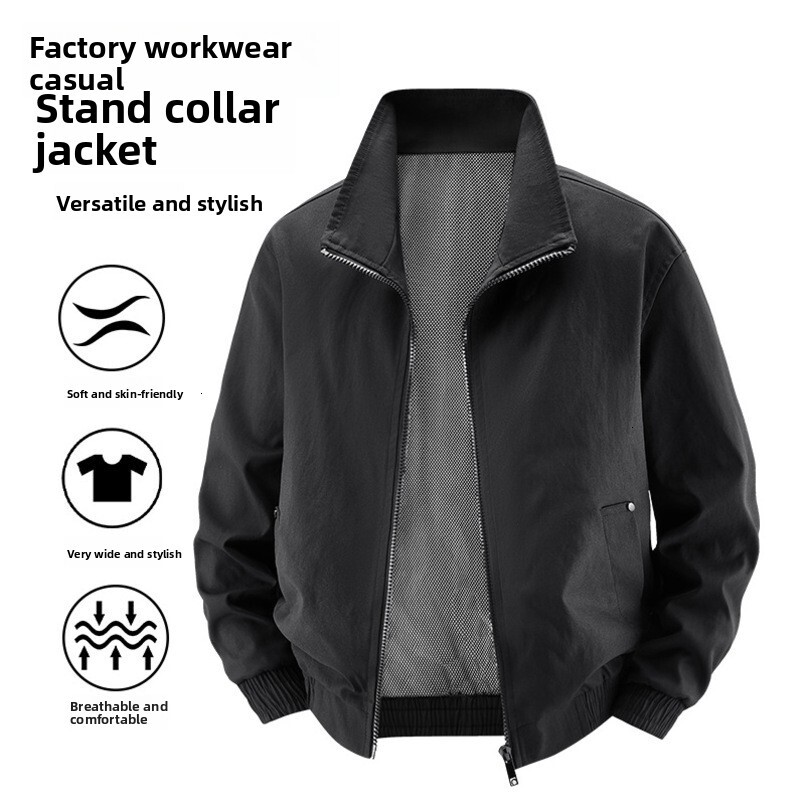 Spring and New Flight Jacket for Men, Autumn Youth Men's Multi-Pocket Retro Baseball Collar Coat