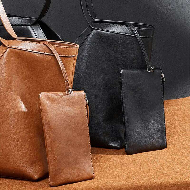 Highend Genuine Leather Tote Korean Luxury Shoulder Large Capacity Versatile Commuter Underarm Bag Cowhide Women Handbag