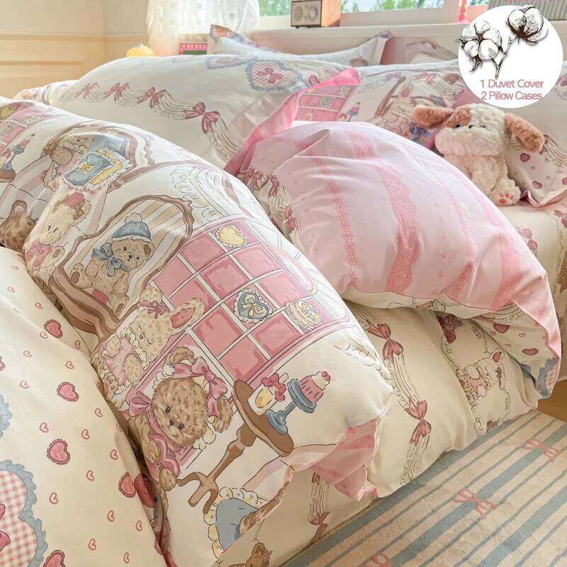 Extra Soft 100% Cotton - Bedding Set 1 Duvet Cover 2 Pillowcases ,Wrinkle Resistant, Easy Care,Multi-Size H260312