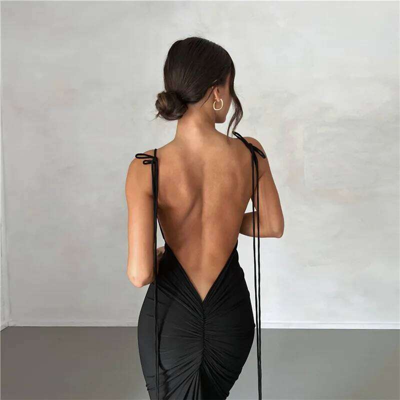 Y2k Elegant Deep Open Back Backless Slim Maxi Women Spaghetti Strap Sleeveless Bodycon Long Dress Sexy Club Party Vestidos C260312