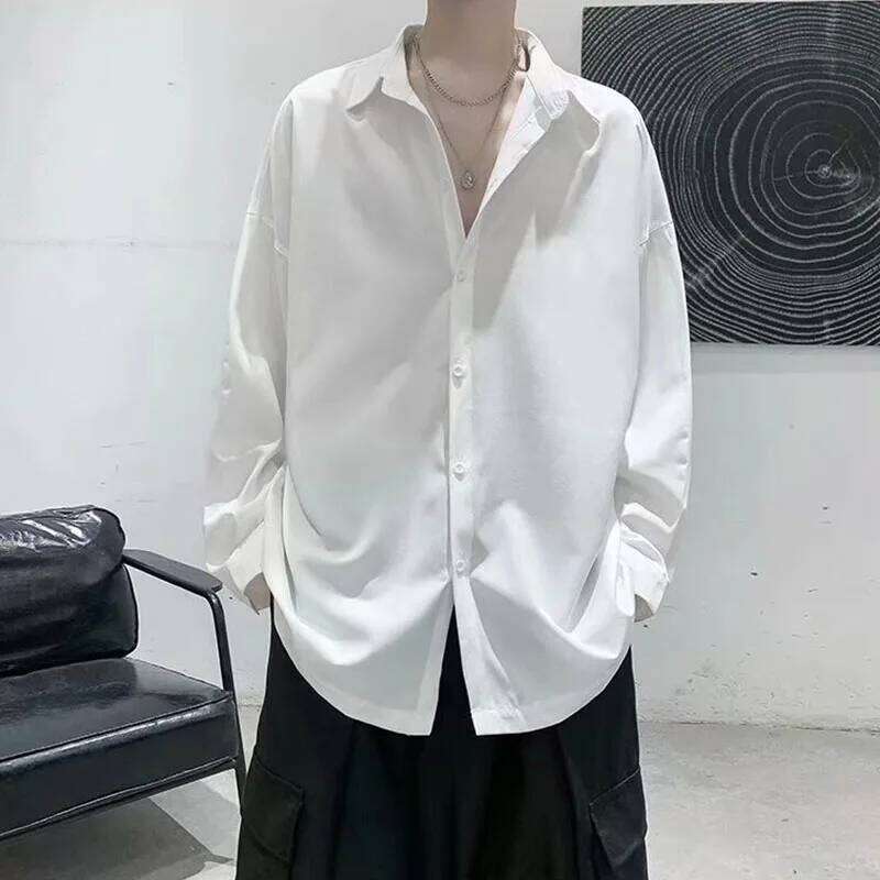 1pcs Spring Autumn Thin Long Sleeve Man Ice Silk Loose Style Male Fashion Casual Lapel Button-down Shirt Men Top